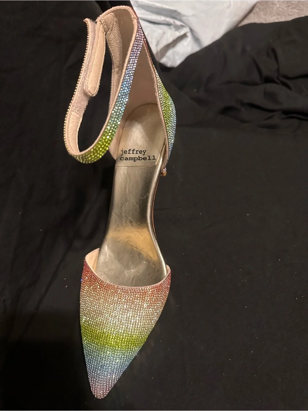 Jeffery Campbell Rhinestone Ankle-Strap Pointed Toe Pump - Multi Rainbow